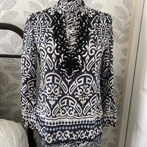 Hale Bob silk/cotton blend blouse with seed bead neckline design